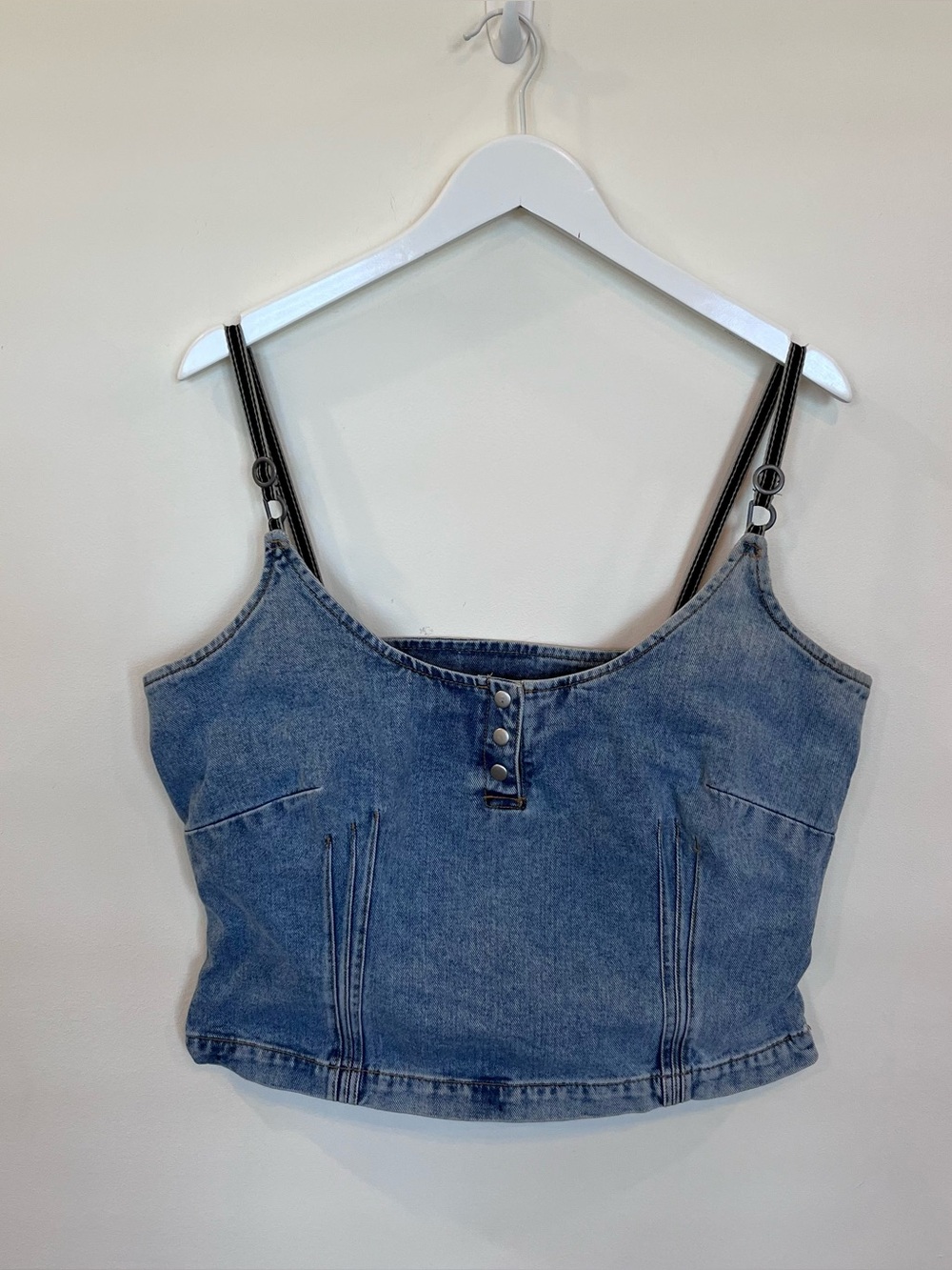 Jeanology Newport News Vintage Blue Jean Crop Top Womens Size 16 Cotton Y2K